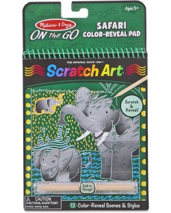 Caiet de desen de călătorie pentru copii Melissa & Doug - safari, Scratch art