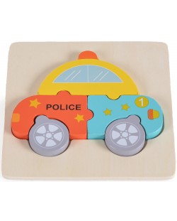 Puzzle din lemn pentru copii Moni Toys - Masina de politie, 5 piese