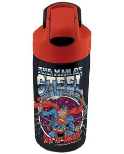 Biberon pentru copii din inox Graffiti Superman - neagra, cu pai, 500 ml