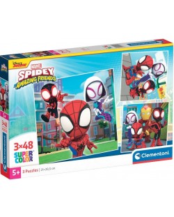 Puzzle pentru copii Clementoni din 3 x 48 piese - Spidey și prietenii săi minunați