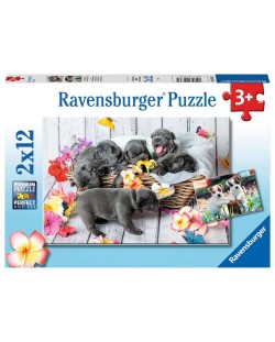 Puzzle pentru copii Ravensburger  din 2 x 12 piese - Cățeluși mici