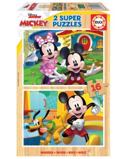 Puzzle pentru copii Educa din 2 x 16 de piese - Mickey și Minnie