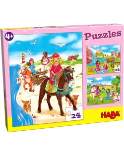 Puzzle pentru copii 3 in 1 Haba - Printese cu cai