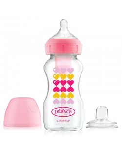 Dr. Brown's Wide-Neck Options+ Transitional Bottle, Pink Hearts, 270 ml