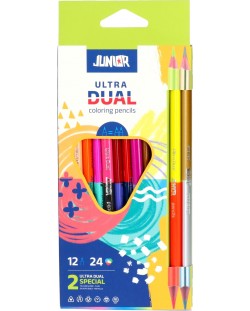 Creioane colorate cu două vârfuri Junior - Ultra Dual, 12 bucăți