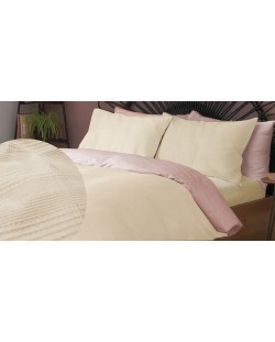  Set lenjerie de pat Aglika - 4 Seasons, cu două fețe, roz și vafe ecru