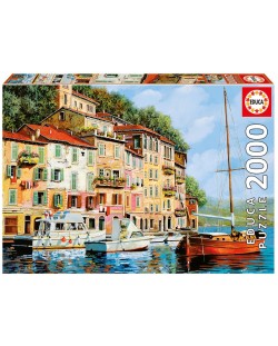 Puzzle Educa de 2000 piese - Barca rosie in Calgata, Guido Borelli