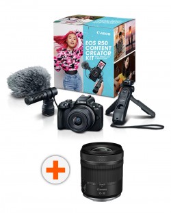 Aparat foto Canon - EOS R50 Content Creator Kit, Black + Obiectiv Canon - RF, 15-30mm, f/4.5-6.3 IS STM