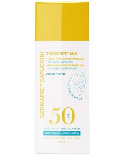 Germaine de Capuccini Timexpert Sun Fluid anti-îmbătrânire pentru față cu nuanță, SPF50, 50 ml