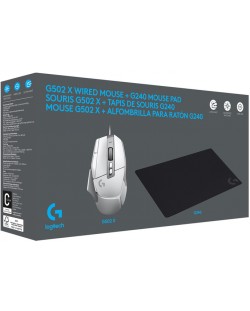 Set gaming  Logitech - G502 X + G240, alb 