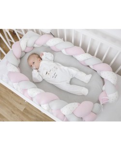Cuib pentru bebelusi Bubaba - Roz cu alb, impletit