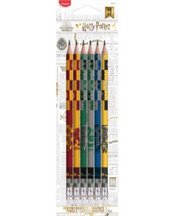 Creioane grafit Maped Harry Potter - HB, cu guma de sters, 6 bucati