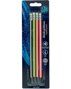 Creioane din grafit Astra - cu radiera, 4 piese