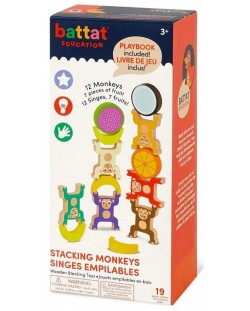 Set de joacă Battat - Maimuțe colorate din lemn pentru stivuire