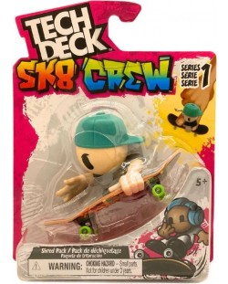 Set de joc Tech Deck SK8 Crew - Skateboard pentru degete cu figurină, cu pălărie verde