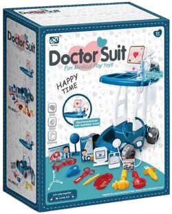 Set joc Raya Toys - Cabinet medical cu cărucior, 17 piese 