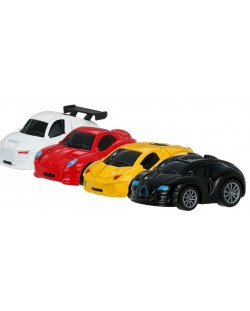 Set de jucării GT - Mașini cu inerție, alb, roșu, galben și negru