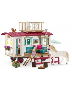 Set de joc Schleich Horse Club - Rulota cu cai si accesorii, 95 bucati