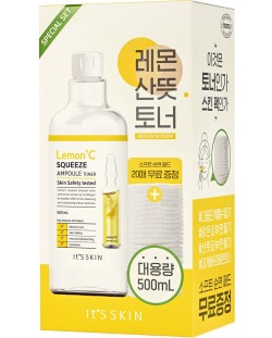 It's Skin Lemon C Комплект - Tonic facial, 500 ml + Tampoane de machiaj, 20 bucăți