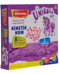 Set de creatie cu nisip kinetic Heroes cu 3 forme, 2 culori, 500 g