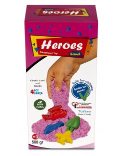 Nisip kinetic in cutie Heroes - Culoare roz, cu 4 figurine