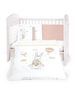 Set 6 piese cearsaf de pat pentru bebelusi Kikka Boo - Rabbits in Love, 70 х 140 cm