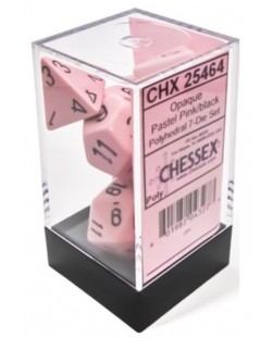 Set zaruri Chessex Opaque Pastel - Pink/black Polyhedral, 7 bucati