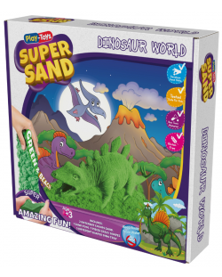 Set nisip kinetic Play-Toys Zzand - Dino World, 2 x 200 g si accesorii