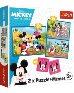 Set de puzzle și joc de memorie Trefl 2 în 1 - Mickey Mouse și prietenii