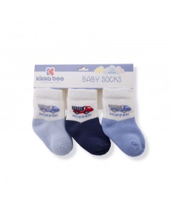 Set sosete plausate pentru bebelusi, Kikka Boo Hooper - Bumbac, 1-2 ani, 3 perechi, albastre