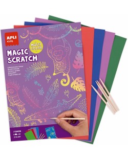 Set de cărți de răzuit Apli Kids Scratch Cards - 8 cărți colorate și 4 bețe de lemn