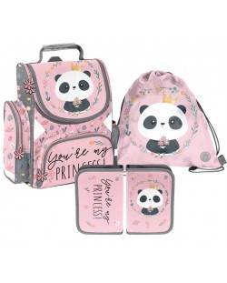 Set 3 în 1 Paso Panda - Princess, ghiozdan, penar și sac sport