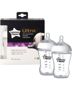 Set 2 biberoane bebelusi Tommee Tippee Ultra - 260 ml, cu tetinae, flux lent