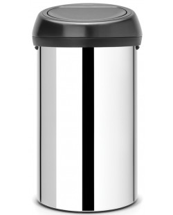 Coș de gunoi cu capac din plastic Brabantia - Touch Bin, 60 l, Brilliant Steel