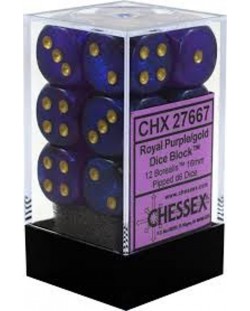 Set de zaruri Chessex Borealis Luminary Dice Block - Royal Purple/Gold, 12 bucăți