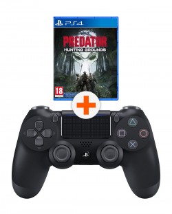Controller - DualShock 4, v2, negru + Predator: Hunting Grounds (PS4)