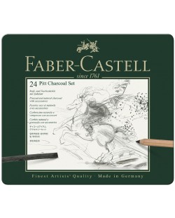 Set de cărbuni Faber-Castell Pitt Charcoal - 24 bucati, cutie metalica