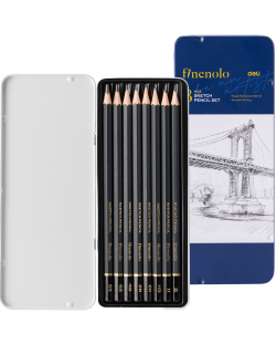 Set de creioane de grafit Deli Finenolo - EC26, 8 bucăți, cutie metalică