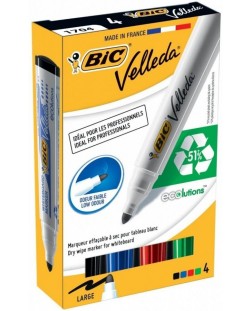 Set marker pentru tabla alba BIC - Velleda, varf rotund, 5 mm, 4 culori