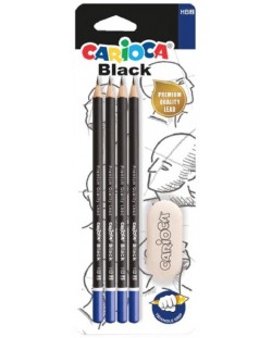 Set de creioane Carioca - negru, 4 buc., HB, radieră