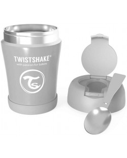 Recipient alimentar Twistshake - Gri, din otel inoxidabil, 420 ml