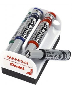 Set markere Pentel Board Maxfilo - 6.0 mm, 4 bucati + burete