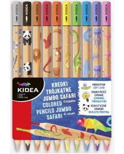 Set de creioane colorate Kidea - Jumbo Safari, 10 culori