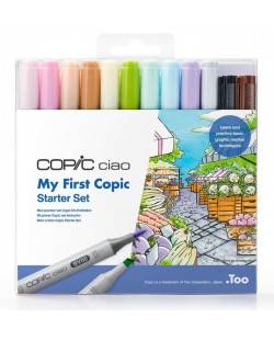 Set de markere Too Copic Ciao - Set de început, 10 culori + 2 bucăți multi liner 0.1 mm
