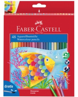 Set de creioane de acuarelă Faber-Castell - 48 de culori, cu pensulă