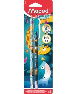 Set de creioane Maped Jungle Fever - HB, 2 bucăți + mâner 