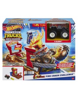 Set Hot Wheels Monster Trucks - Fire Crash Challenge, Arenă mondială