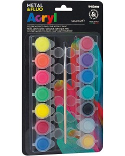Set de vopsele acrilice Primo H&P - 14 culori x 4,5 ml, cu pensulă
