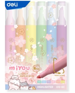 Set de markere de text Deli MiYou - EU12-6C, 6 culori pastelate 