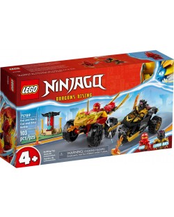 Constructor LEGO Ninjago - Bătălia lui Kai și Ras cu o bicicletă și o mașină (71789)